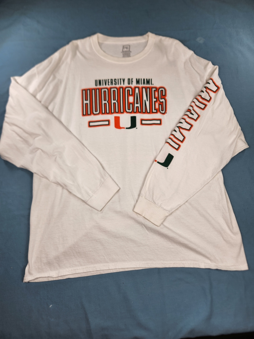 Miami Hurricanes Long Sleeve T Shirt Mens 3XL White NCAA College Football